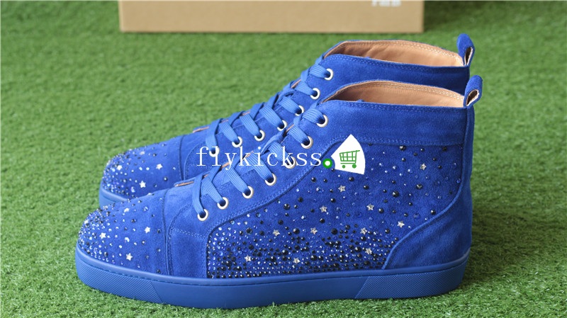 Christian Louboutin Flat Spike Sneaker High Top Blue Suede